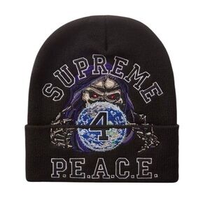 Supreme Black P.E.A.C.E. Skull Beanie New
